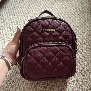 Steve Madden Quilted Mini Backpack in Burgundy with Gold Hardware